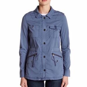 Marrakech Andie Utility Jacket Blue Zip Snap Front Pockets Cotton Size M Cargo